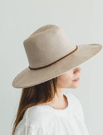 Faux suede wide brim panama with braided band
