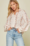 Button Down Printed Balloon Sleeve