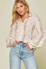 Button Down Printed Balloon Sleeve