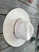 Faux suede wide brim panama with braided band