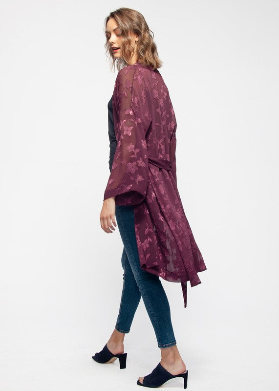 Pleione Sheer Floral Embossed Robe Cardigan