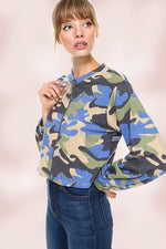 Zipper Crop Jacket with Camouflage