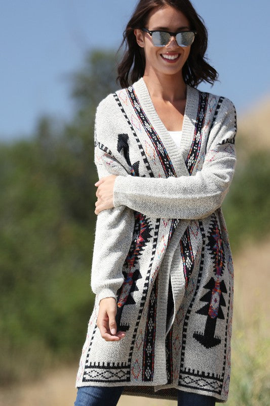 MULTI COLOR AZTEC PATTERNED KNITTED CARDIGAN