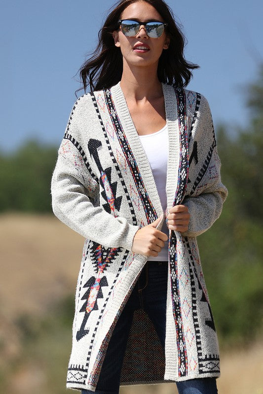 MULTI COLOR AZTEC PATTERNED KNITTED CARDIGAN