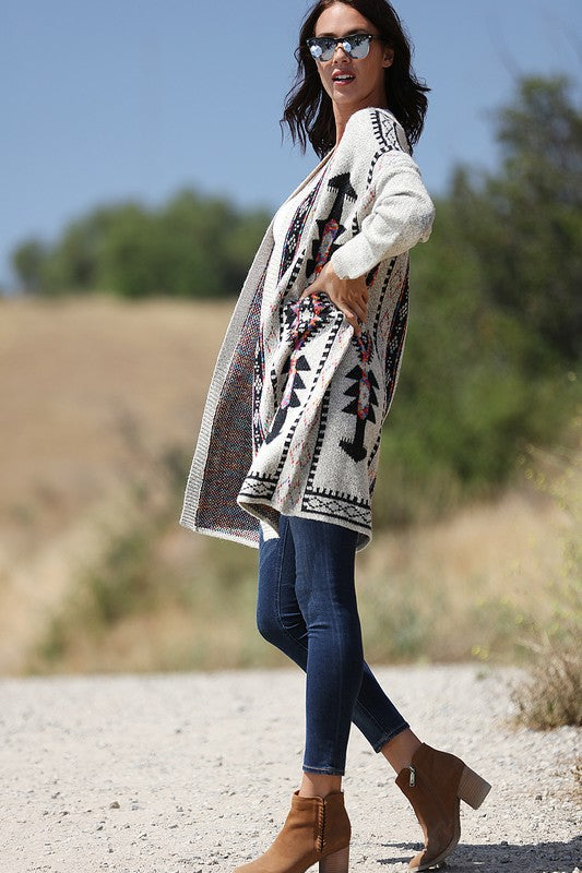MULTI COLOR AZTEC PATTERNED KNITTED CARDIGAN