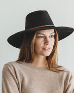 Faux suede wide brim panama with braided band