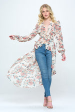 Chiffon floral long sleeve hi low Duster kimono