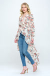 Chiffon floral long sleeve hi low Duster kimono