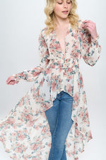 Chiffon floral long sleeve hi low Duster kimono