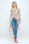 Chiffon floral long sleeve hi low Duster kimono