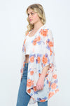 Loose fit kimono cardigan top with flower floral