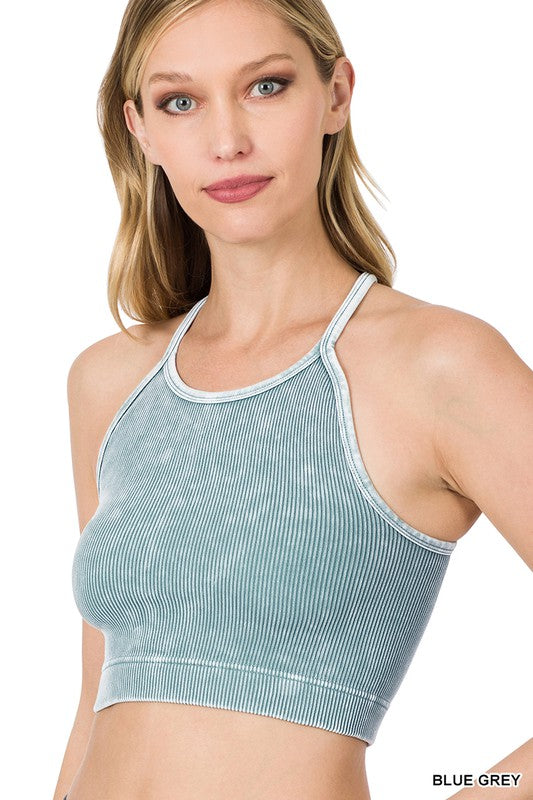 WASHED RIBBED SEAMLESS CROPPED CAMI TOP