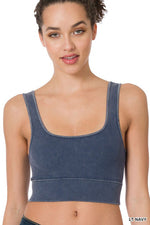 WASHED RIBBED SQUARE NECK CROPPED TANK TOP