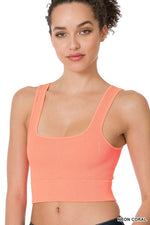 WASHED RIBBED SQUARE NECK CROPPED TANK TOP