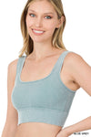 WASHED RIBBED SQUARE NECK CROPPED TANK TOP