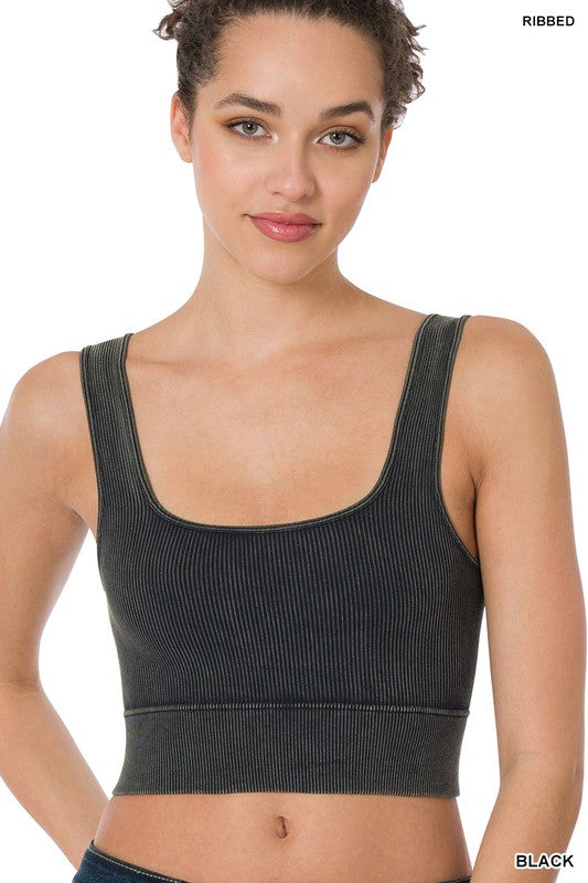 WASHED RIBBED SQUARE NECK CROPPED TANK TOP