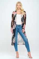 Floral long line mesh floral duster