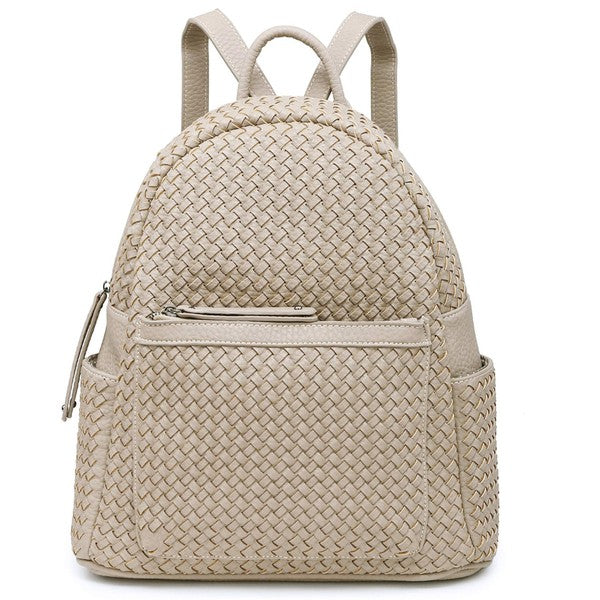 Woven backpack purse for women beige