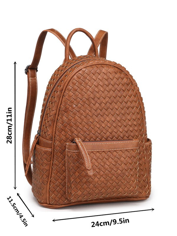 Woven backpack purse for women camel
