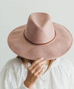 Faux suede wide brim panama with braided band