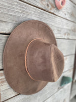 Faux suede wide brim panama with braided band