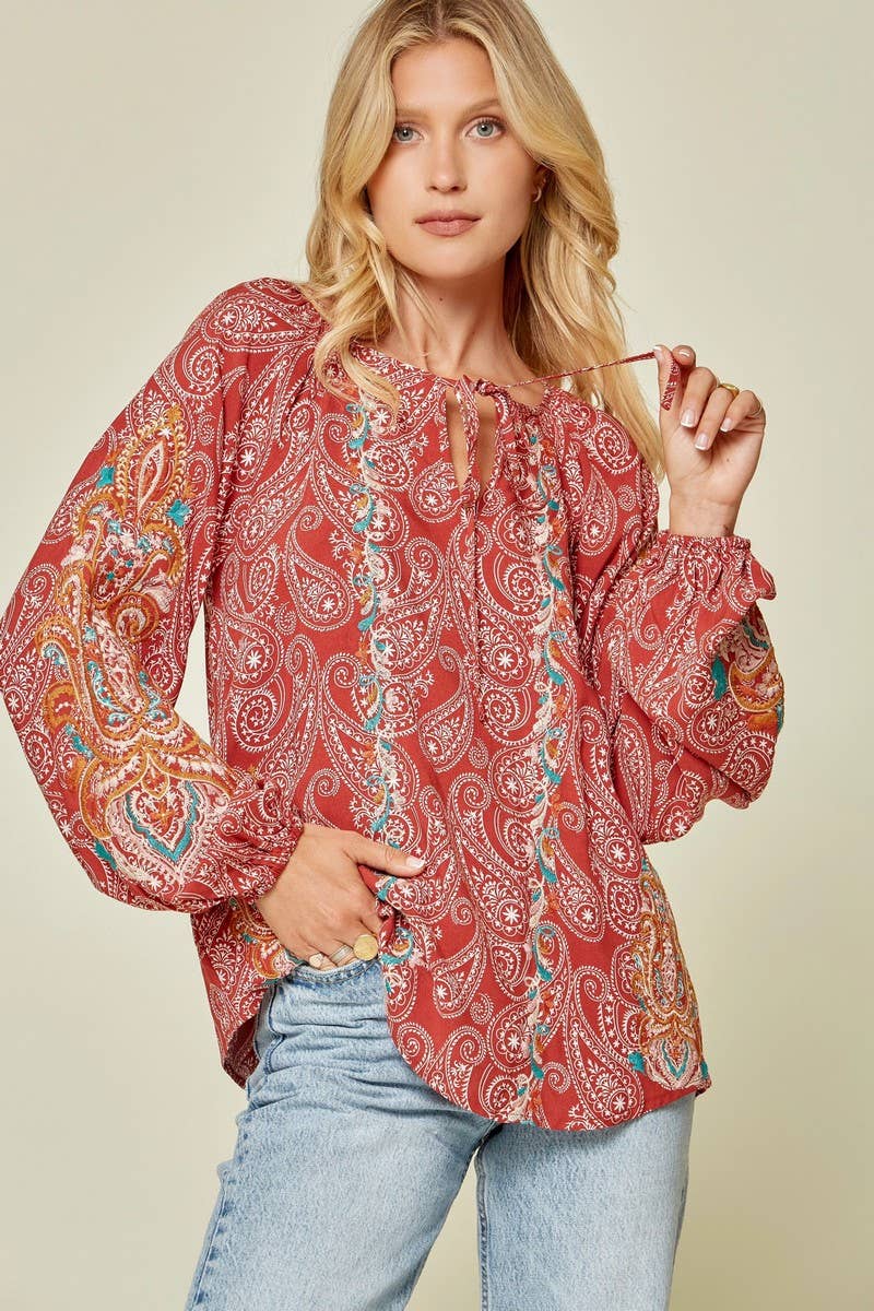 Split Neck Embroidered Top