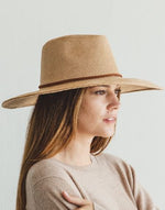 Faux suede wide brim panama with braided band