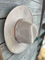 Faux suede wide brim panama with braided band
