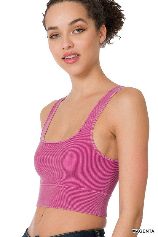 WASHED RIBBED SQUARE NECK CROPPED TANK TOP