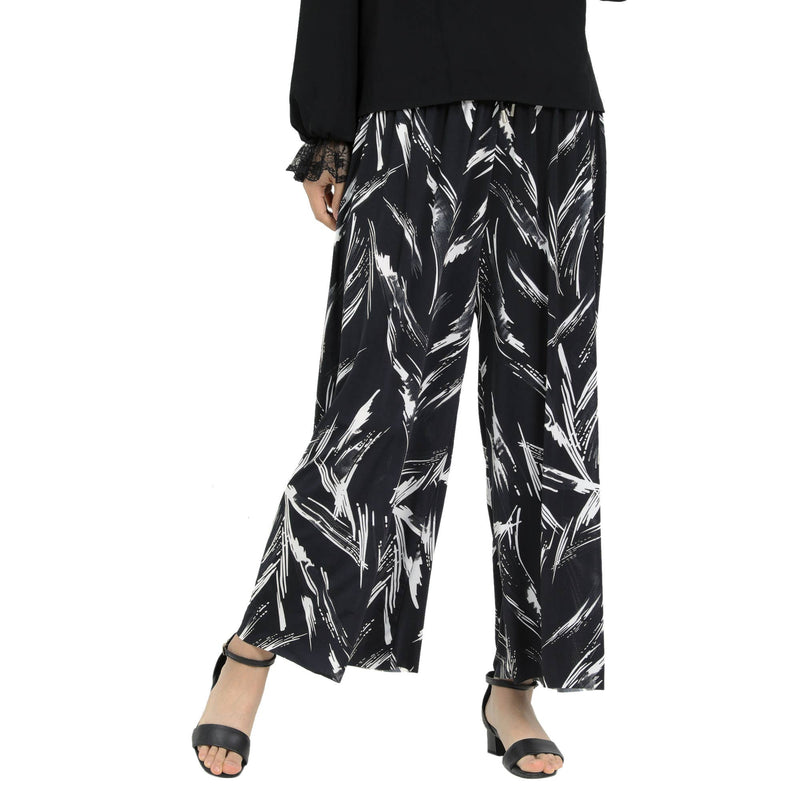 Women Chiffon Palazzo Pants Breezy Pants Black Leafy