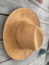 Faux suede wide brim panama with braided band