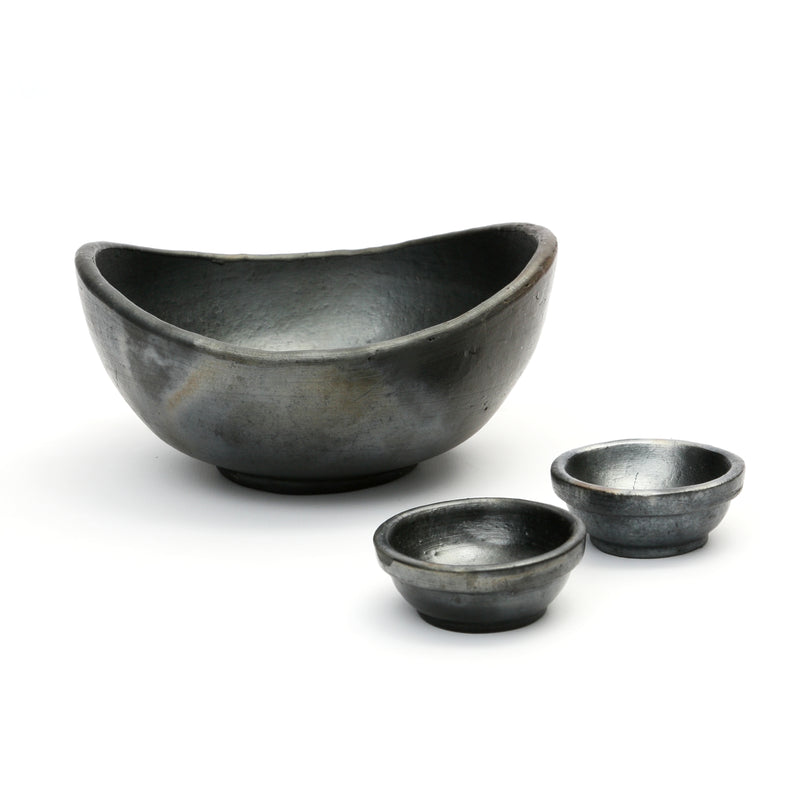 Burned Curved Bowl Set of 3 Antique