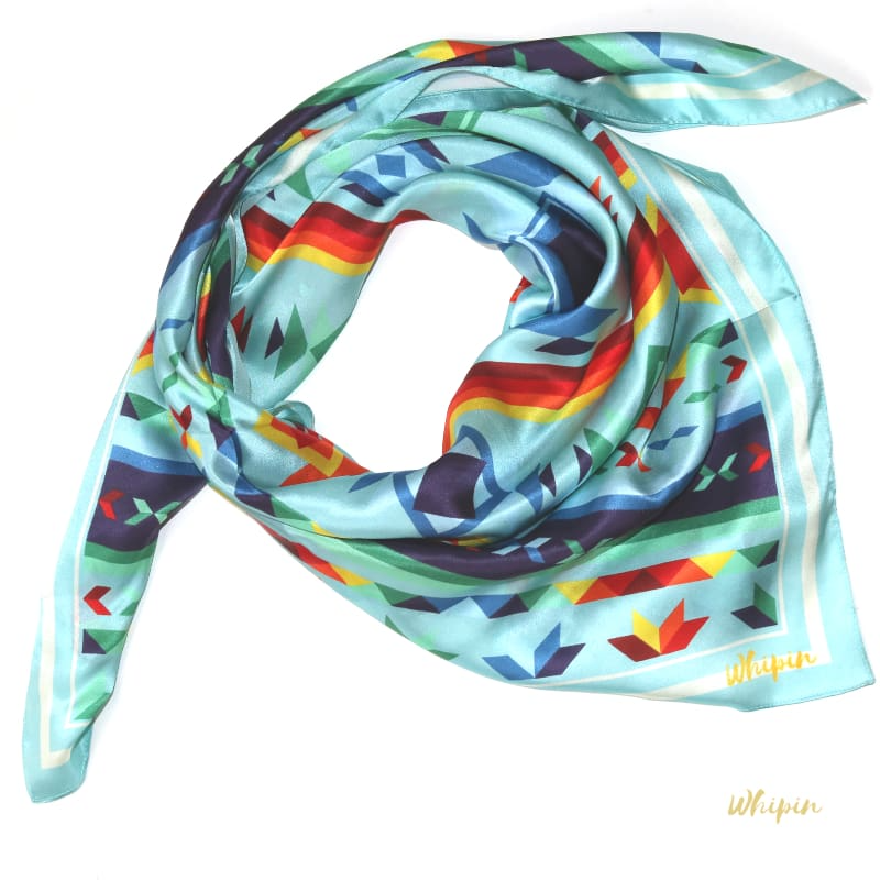 Whipin Wild Rags - Turquoise Pendelton Print Silk Wild Rag