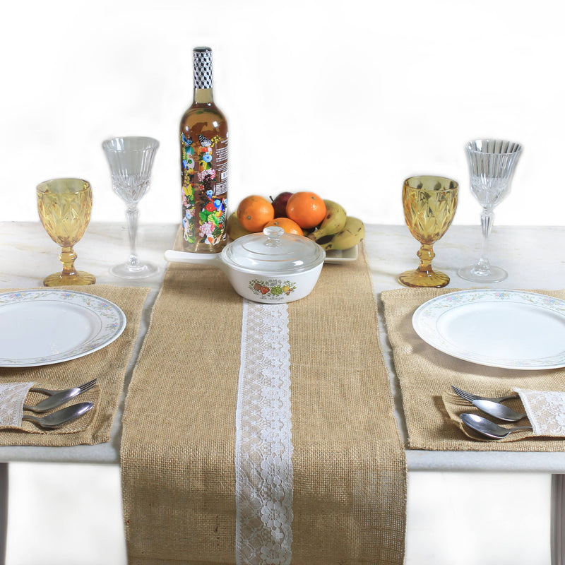 SAVON Jute Table Runner with 6 Table Mats 6 Cutlery Holders