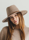 Faux suede wide brim panama with braided band