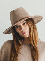 Faux suede wide brim panama with braided band