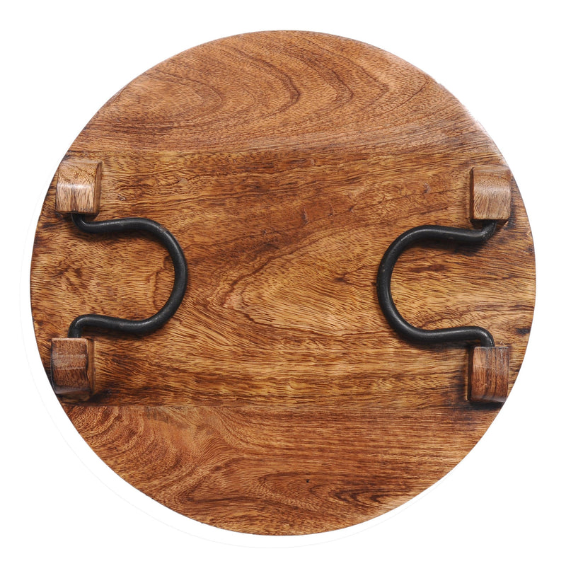Wood Round Cheese Party Tray with Iron Handles