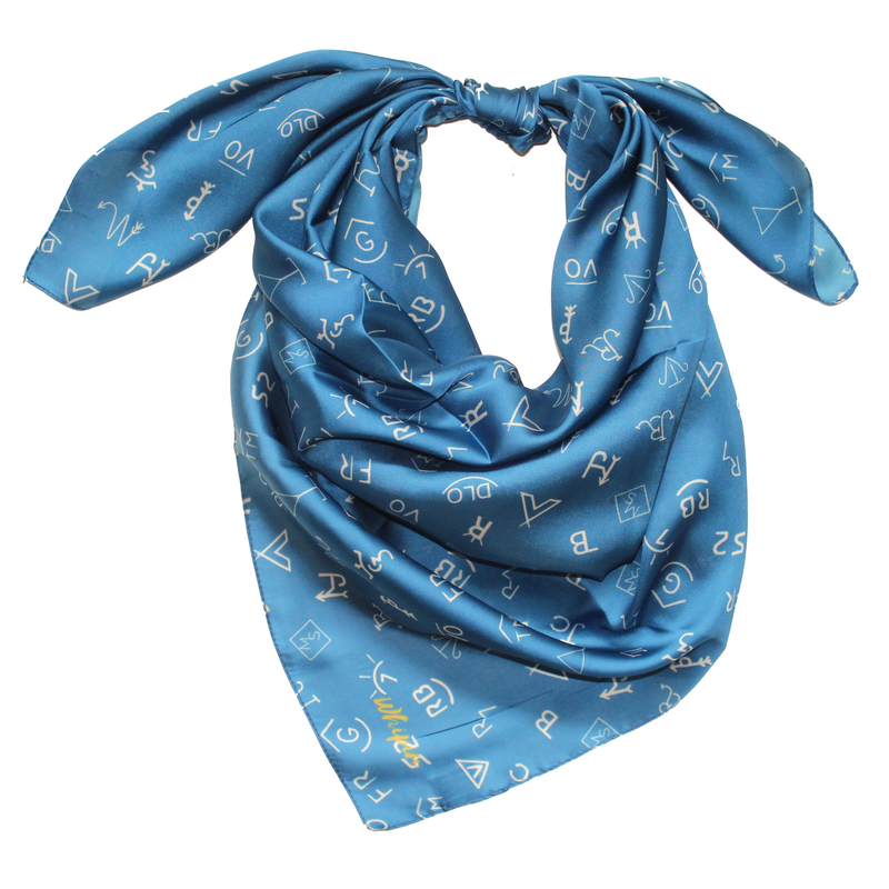 Teal Blue Brand Print Wild Rag